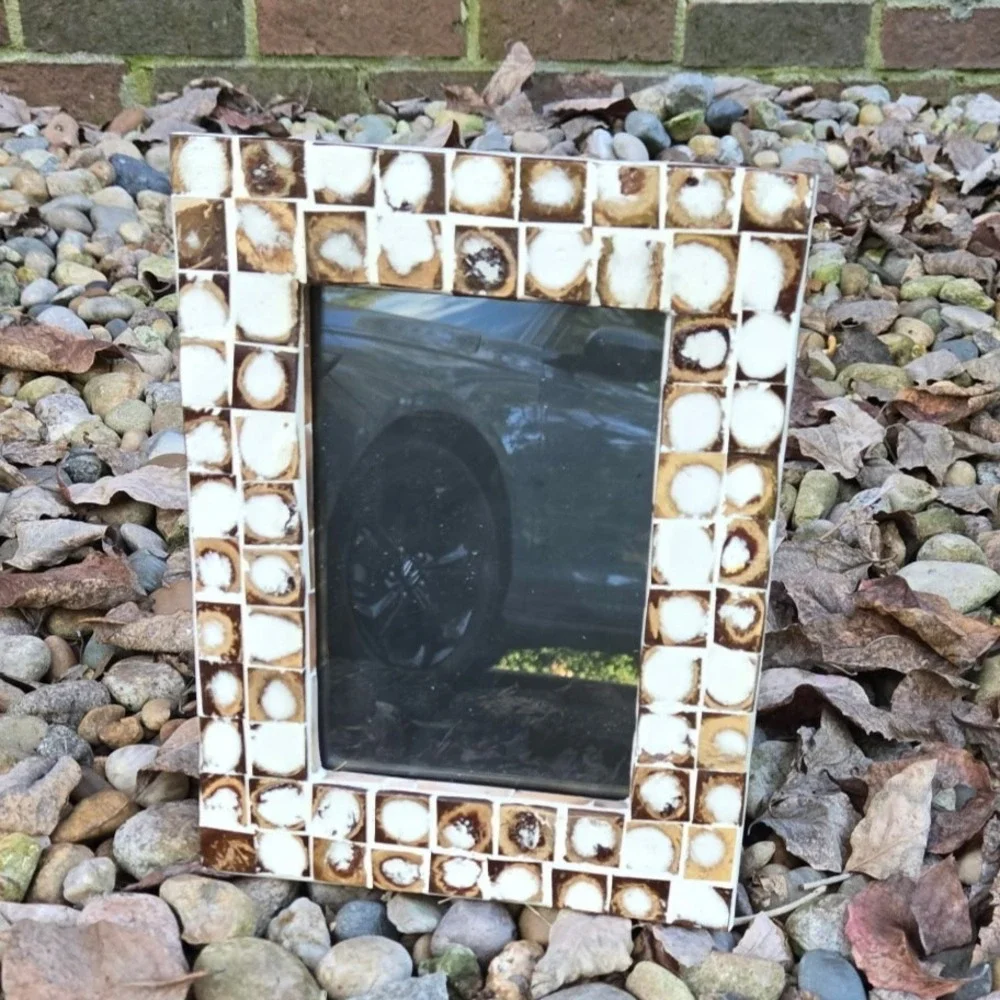 Mosaic Tile Handmade Photo Frame Viet Lacquer Interior Brown White Decor Vintage